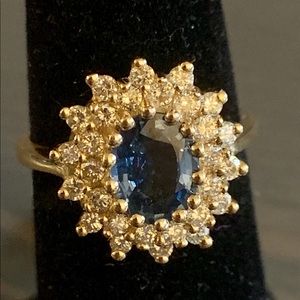 14kt Double Halo Blue Sapphire and Diamond Ring